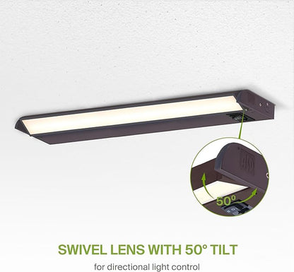ASD Swivel LED Under Cabinet Lighting Plug in or Hardwired 24 Inch, Dimmable Under Cabinet Lights with High/Low/Off Switch, 3CCT 2700K-4000K, Linkable Under Counter Lights for Kitchen, Bronze, ETL