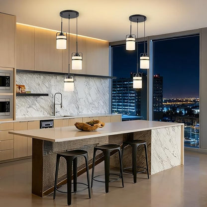 Black 3-Light Pendant Lighting, Adjustable Cluster Hanging Light Fixture with Milk Glass Shade, Modern Pendant Light for Kitchen Island Dining Room Bar