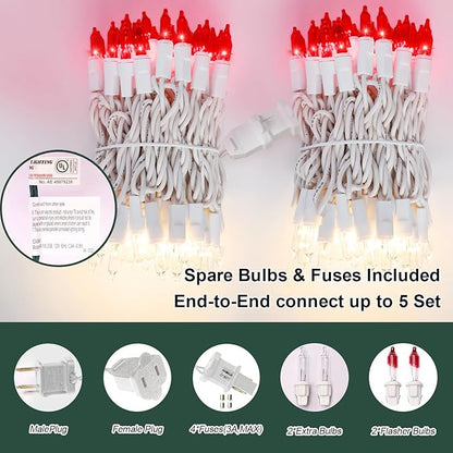 LAMPHOME 100 Count Red Clear Valentine Lights, Connectable 20ft Valentine Room Lights, Plug in Pink Christmas String Light Indoor Outdoor for Christmas Bedroom Valentines Party