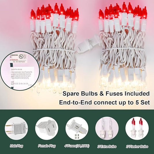 LAMPHOME 100 Count Red Clear Valentine Lights, Connectable 20ft Valentine Room Lights, Plug in Pink Christmas String Light Indoor Outdoor for Christmas Bedroom Valentines Party