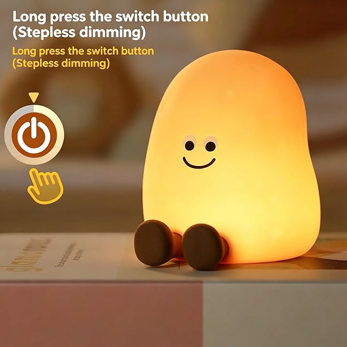 IN HAPPY Silicone Night Light for Kids - Rechargeable Squishy Potato LED Nursery Lamp with Warm Glow, Cute Kawaii Room Decor & Breastfeeding Buddy, Fun Birthday Gift for Teen Girls & Toddlers