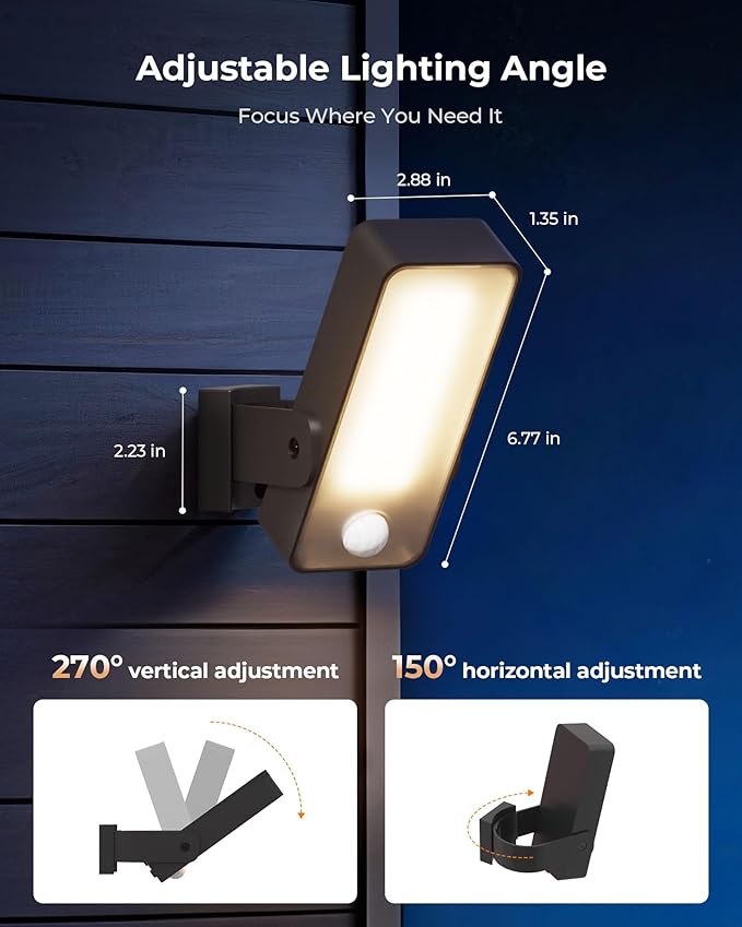 2 Pack Motion Sensor Outdoor Lights, 10000mAh Rechargeable Battery Operated Outdoor Lights with Remote, 3 Modes with Red Alert, Dimmable & 3CCT, Outdoor Security Lights for Porch, Backyard, Garage