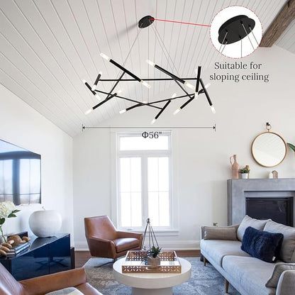 Modern Black Chandelier 56" Circle Round Light Fixture Large Dining Room Metal Chandelier Over Table 20 Light Contemporary Chandeliers Lights for Living Room Master Bedroom Foyer, G9