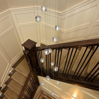 14 Lights Staircase Chandelier for High Ceiling, Dimmable Modern Crystal Raindrop Large Long Hanging Pendant Light for Stairwell Living Room Stair Foyer, Bulbs Included (Gold Canopy)