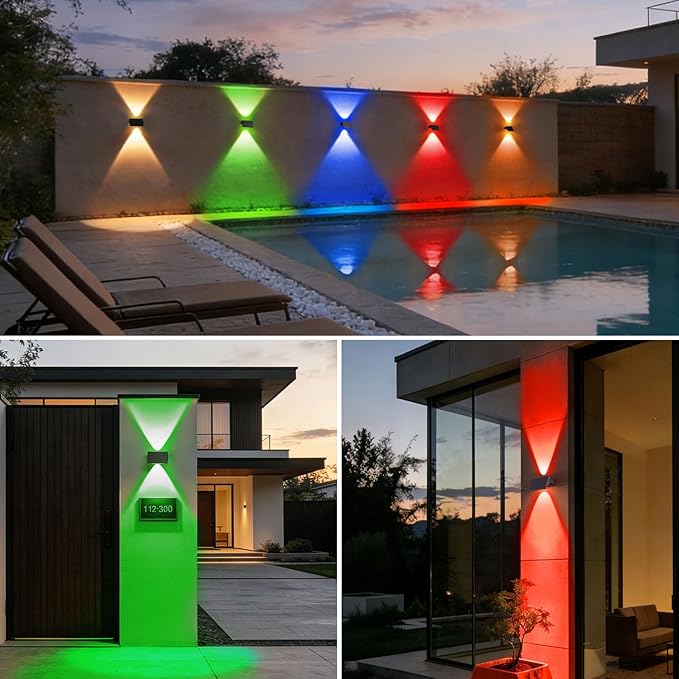 Solar Fence Lights Outdoor, 6 Pack White & RGB Up and Down Solar Wall Lights, IP67 Waterproof LED Dusk to Dawn Solar Powered Fence Lights for Patio, Backyard, Deck, Garden, Yard, Outdoor Wall Decor