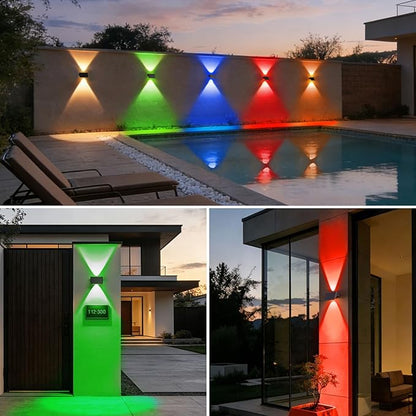 Solar Fence Lights Outdoor, 6 Pack White & RGB Up and Down Solar Wall Lights, IP67 Waterproof LED Dusk to Dawn Solar Powered Fence Lights for Patio, Backyard, Deck, Garden, Yard, Outdoor Wall Decor