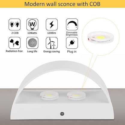 Lightess 12W Plug in Wall Sconces Modern LED Wall Light Dimmable Indoor Up Down Wall Lamp for Bedroom Living Room Hallway Staircase, Warm White, Aluminum