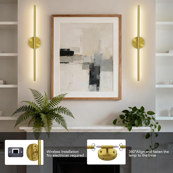 TONYFUL Battery Operated Wall Sconce Set of 2, Rechargeable Wall Lamp with 6000mAh Dimmable Bulbs and Remote, 3000K-6500K LED Wireless Wall Lights for Bedroom, Living Room, Hallway Decor, Background
