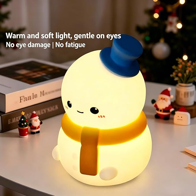 IN HAPPY Cute Snowman Night Light for Kids, Squishy Silicone Nursery Lamp, USB Rechargeable Kawaii Cordless Lamp, Home Decor & Christmas Stocking Stuffers Gifts for Toddlers, Girls, Women (Snowman)