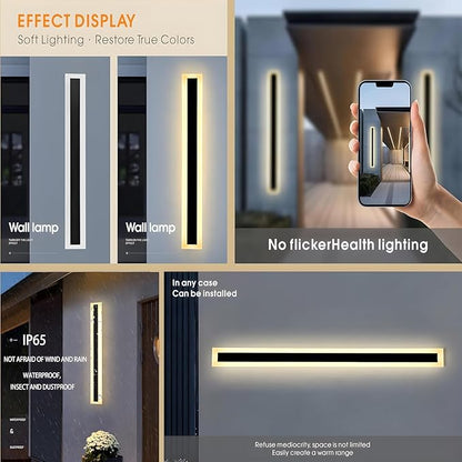 59inch-2Pack Long Outdoor Modern LED Wall Light,45W Waterproof IP65 Warm White 110V led Wall Mount Lighting Fixture Rectangular Black Wall Lights Elegant Frosted White Acrylic Anti Rust