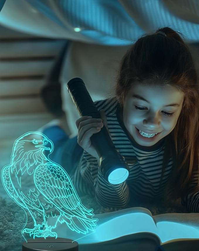 3D Illusion Eagle Night Light, Cartoon Table Lamp with Remote Control, 16 Colors, Kids Bedroom Decoration, Creative Birthday Christmas Eagle Gifts for Boys Girls