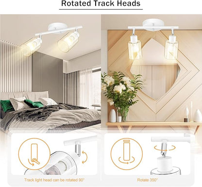 BoostArea 2-Light Bathroom Light Fixtures, White Modern Vanity Wall Lights with Clear Glass Shade, Flexibly Ceiling Light for Mirror Kitchen Living Room Hallway Cabinet Porch