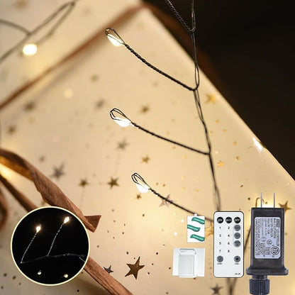 Fairy Lights Plug in 130Ft 2000LED Warm Christmas Wreath Twinkle Lights with Timer Remote Waterproof Firecracker Firefly Cluster String Light for Bedroom Graland Party Tree Decor Black Wire
