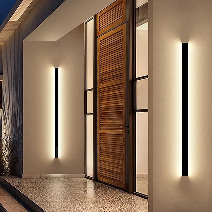Modern Outdoor Lights - 47.3inch Outdoor Exterior Linear Sconce Black Patio Wall Light Fixtures, Long Strip Wall Lights Fixture Outside for Garage, House