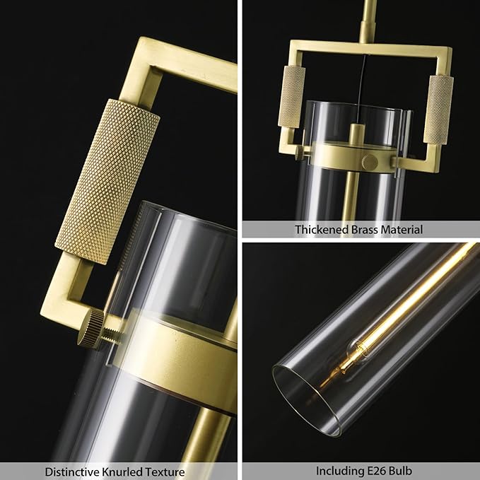Modern Gold Pendant Light, 21'' Pendant Lights Kitchen Island Large, Adjustable Height Brass Pendant Light Glass Pendant Light Fixtures, for Dinning Room Farmhouse Bedroom Bathroom