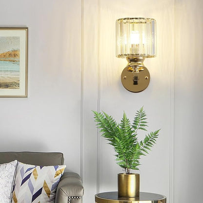 Hardwired Crystal Wall Sconces, Modern E27 Wall Lights, Gold Round Finish Wall Lamp for Living Room Bedroom Dining Room Hallway Entryway (Gold Round)