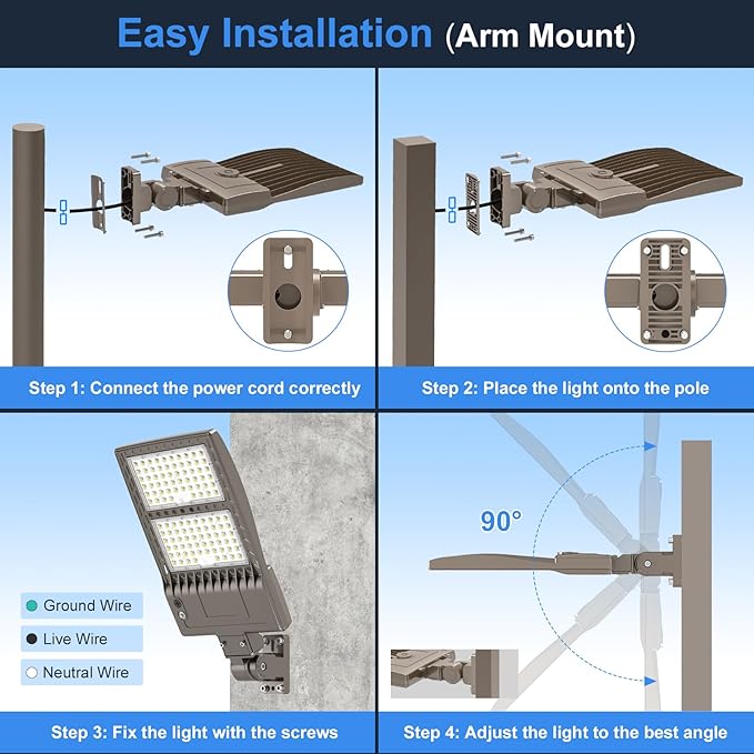 KUKUPPO 2Pack 450W LED Parking Lot Light Power Adjustable, LED Shoebox Flood Pole Light Outdoor Parking Lighting with Arm Mount 67,500LM 5000K IP65 Waterproof 100-277V ETL Listed