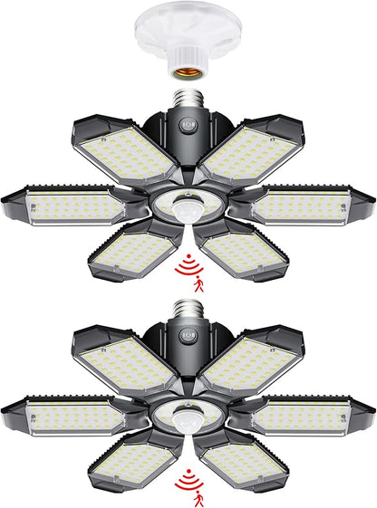 LED Garage Light Motion Sensor - 200W Deformable Garage Lights Ceiling LED, 20000LM Shop Lights Motion Activated, Motion Sensor Light Indoor for Garage, Workshop, Basement,Barn (2 Pack)