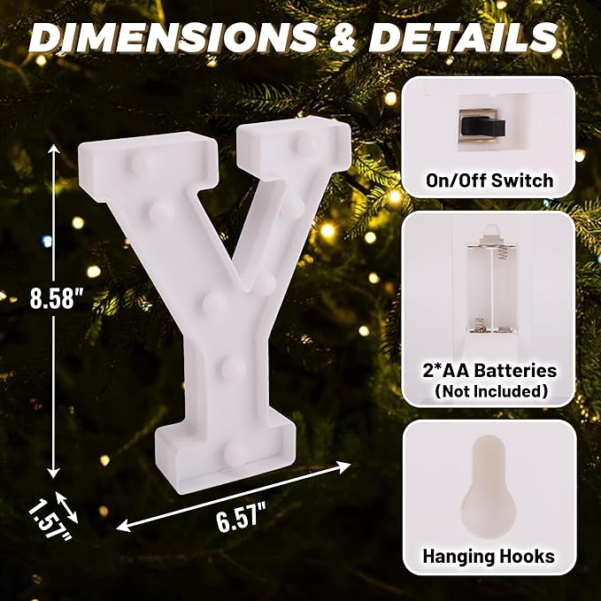 LED Light Up Marquee Letters, Battery Powered Decorative LED Letter Lights, Alphabet Light Up Letters for Wedding Birthday Party,Holiday Lamp or Home Bar Decoration (Letter Y)