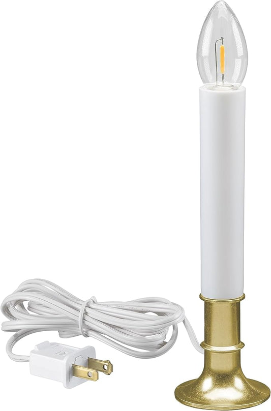 Xodus Innovations AC1120B-8 Electric Plug-in 8.25 inch Flameless Window Candle with Dusk to Dawn Light Sensor Timer, White Candle with Brass Base Pack of 8