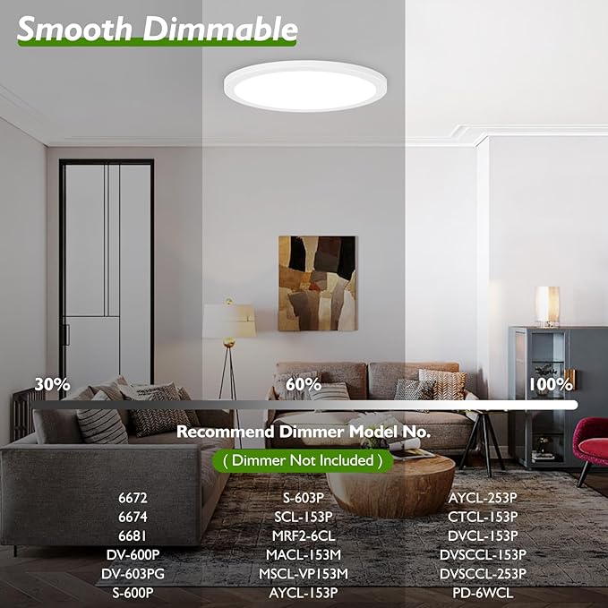 15 Inch Large LED Flush Mount Ceiling Light Fixture, 30W 4000Lm Dimmable Modern Recessed Ceiling Lamp, 5000K Daylight White Super Slim Low Profile Ceiling Light for Kitchen Bedroom Hallway, 4-Pack