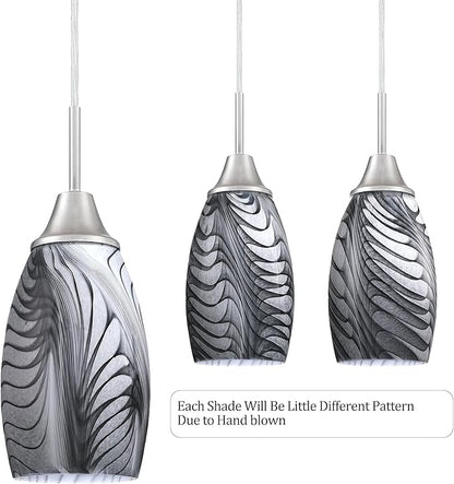 Viinew 1-Pack Mini Glass Pendant Light 4.72" with Handblown Black Gray Marble Art Glass Hanging Light Oval Ceiling Hanging Light Fixture for Dining Room Kitchen Island Cafe Foyer Hallway