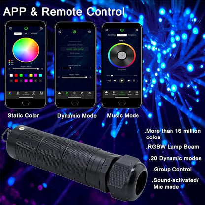AZIMOM Car Use 6W RGBW 550pcs 0.03in 13.1ft Fiber Optic Lights Starlight Ceiling Light Kit End Glow Optic Cable Music Mode APP Remote Sensory Lighting Indoor Home Headliner Decoration