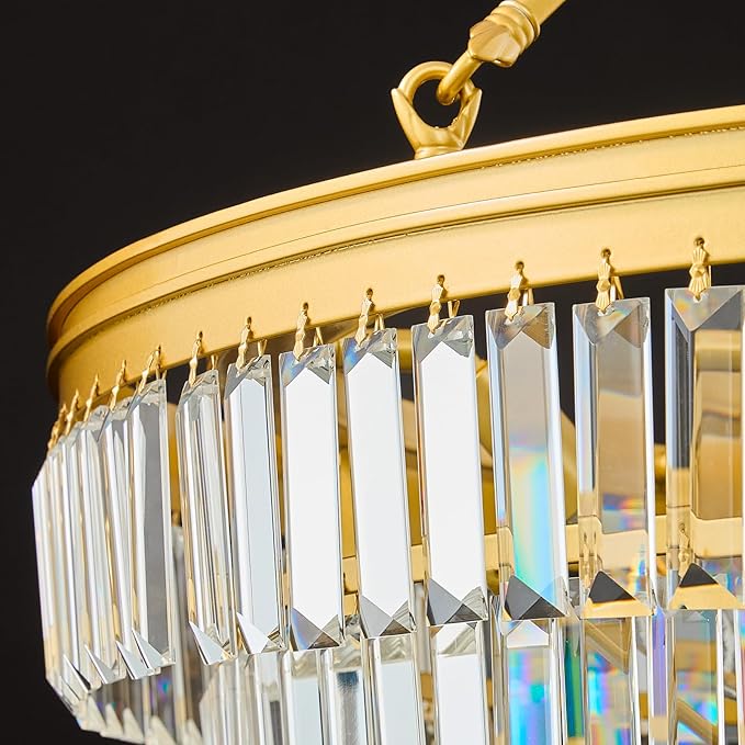 Gold Modern Round Crystal Chandelier: 28" K9 Crystal 6-Light Contemporary Chandeliers for Dining Room Light over Table - 3 Tiers Light for Bedroom Living Kitchen Entryway Foyer E12 Socket Exclude Bulb