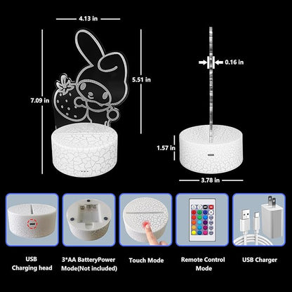 3D Illusion Night Light for Kids - Cute Lamp Led Night Light Anime Charater 16 Colours Change with Remote Control Kitty Lamp Room Decor Birthdays Holidays Gifts for Kids and Girls