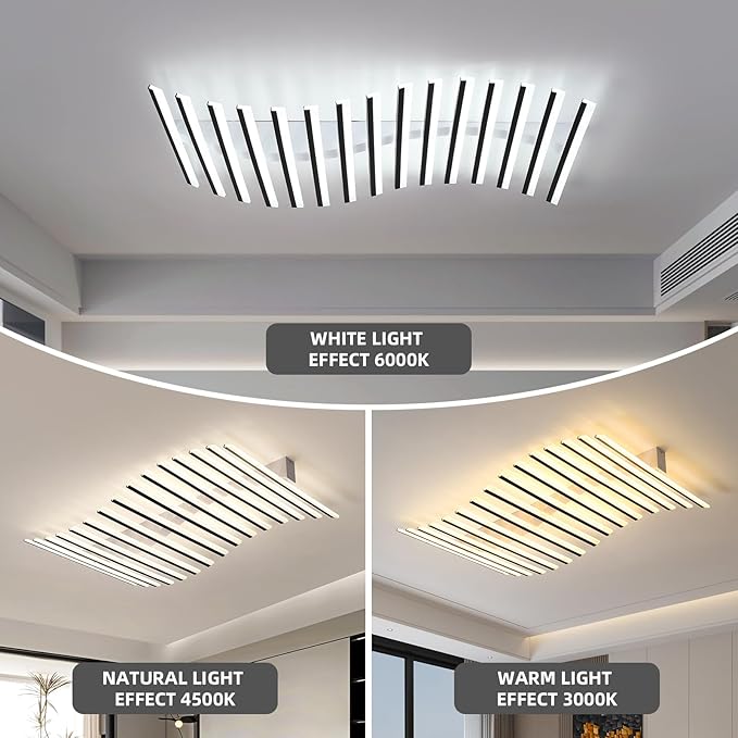 JAYMP 15 Lights Linear Modern Ceiling Light 43.3 inch Dimmable LED Chandelier Semi Flush Mount Light Fixture for Dining Room Kitchen Island Living Room