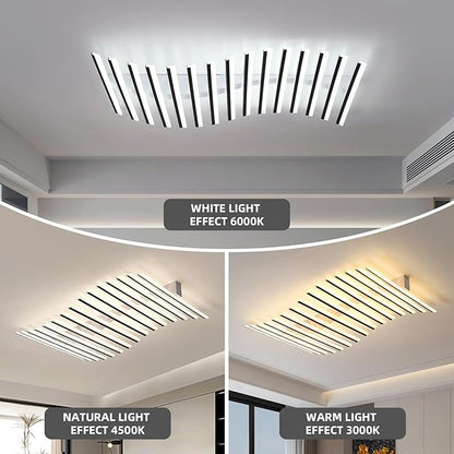 JAYMP 15 Lights Linear Modern Ceiling Light 43.3 inch Dimmable LED Chandelier Semi Flush Mount Light Fixture for Dining Room Kitchen Island Living Room