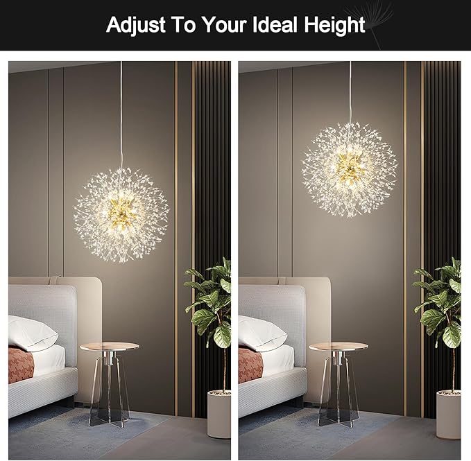 Modern Firework Gold Crystal Chandeliers, Sputnik Dandelion Chandelier Light Fixture Pendant Lighting for Dining Room, Living Room, Bedroom, Kitchen, Restaurant- 12 Lights