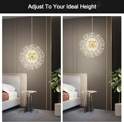 Modern Firework Gold Crystal Chandeliers, Sputnik Dandelion Chandelier Light Fixture Pendant Lighting for Dining Room, Living Room, Bedroom, Kitchen, Restaurant- 12 Lights