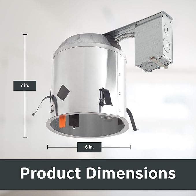 Designers Fountain LED Recessed Ceiling Light Housing, 6 Inch IC Rated Shallow Remodel Can Housing for Recessed Lights with Hanger Bar, Silver Trim, EVR6LICRAT