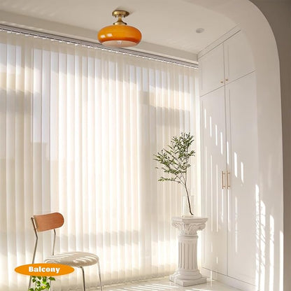 Mid Century Modern Semi Flush Mount Ceiling Light, Orange Vintage Glass Ceiling Lamp for Kitchen Hallway Living Room Entryway Bathroom Light Fixture