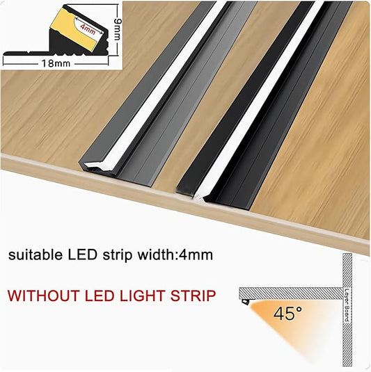5Pack Surface Mounted LED Linear Aluminum Profile, 45 Degree Led Bars Invisible Oblique Beam Lamp Bookcase Layer Shelf Led Channel Kitchen Closet Hidden Lighting(100cm, Black)