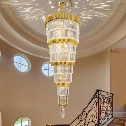 Extra Large 9-Tier Gold Crystal Chandelier Long Stair Chandeliers Luxury Empire Crystal Chandelier Lighting for High Ceiling Entryway Foyer Grand Hotel Lobby 31-Light H84 x W40