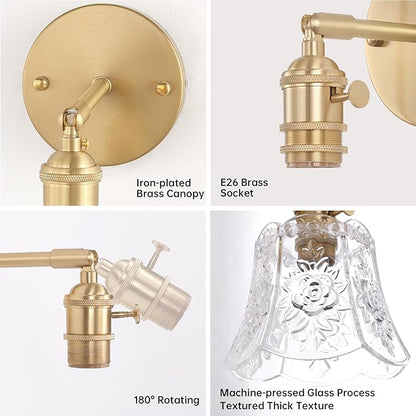 Shenmoyl Vintage Battery Operated Wall Sconce, Wireless Battery Powered Rose Wall Sconces with Remote Control, RGB Dimmable LED Plug in Wall Light for Bedside Indoor Living Room (Transparent)