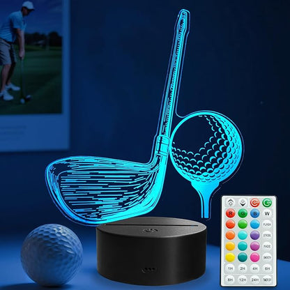 Golf Night Light, Golf Club Gifts, 3D Illusion Lamp with 16 Colors Changing, Timer, 4 Flash Modes and Dimmable, Men Boys Girls Room Decoration, Holiday Xmas Gifts