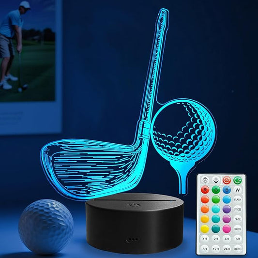 Golf Night Light, Golf Club Gifts, 3D Illusion Lamp with 16 Colors Changing, Timer, 4 Flash Modes and Dimmable, Men Boys Girls Room Decoration, Holiday Xmas Gifts