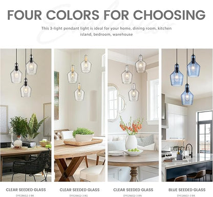 Emliviar Brushed Gold Pendant Light, 3-Light Seeded Glass Chandelier, Modern Pendant Lights for Kitchen Island, DYE286G2-3 BG