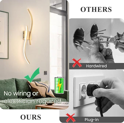 CANEOE Battery Operated Wall Sconces with Remote Control, Rechargeable Dimmable Touch Wall Sconces Set of Two, 3000K-6500K LED Wireless Wall Light for Living Room Bedroom Hallway,31.5inch(Gold)