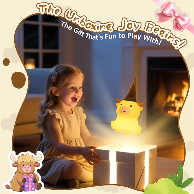 YuanDian Highland Cow Night Light, Squishy Silicone Lamp. Rechargeable, Dimmable with Timer, Touch Control for Bedside, Gift Nightlight for Breastfeeding Toddler Baby Kids (No Accessories Included)
