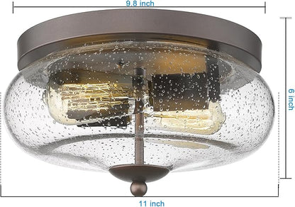Darkaway Oil-Rubbed Bronze Ceiling Light Fixtures, Indoor Outdoor Flush Mount Ceiling Light with Seeded Glass Shade for Farmhouse Hallway Kitchen Bedroom Porch Living Dining Room