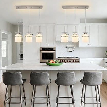Brushed Nickel 3-Light Pendant Lighting, Adjustable Hanging Light Fixture with Milk Glass Shade, Modern Pendant Light for Kitchen Island Dining Room Bar Over Sink/Table/Counter