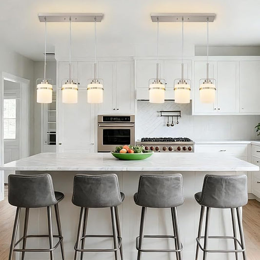 Brushed Nickel 3-Light Pendant Lighting, Adjustable Hanging Light Fixture with Milk Glass Shade, Modern Pendant Light for Kitchen Island Dining Room Bar Over Sink/Table/Counter
