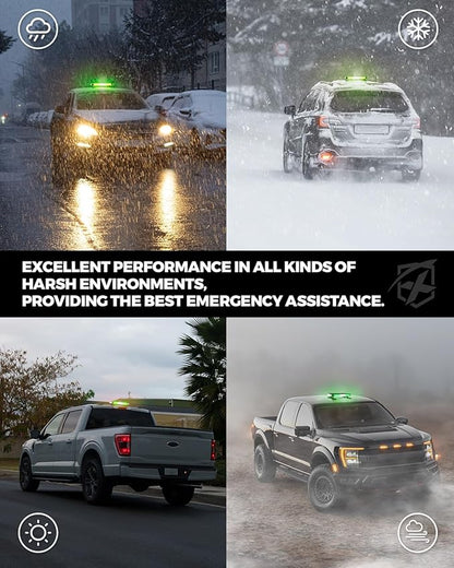 Xprite White Green Rooftop Emergency Strobe Light Bar, Beacon Safety Flashing Warnin Lights w/Magnetic Base for Construction Trucks Plows Postal Security Cars