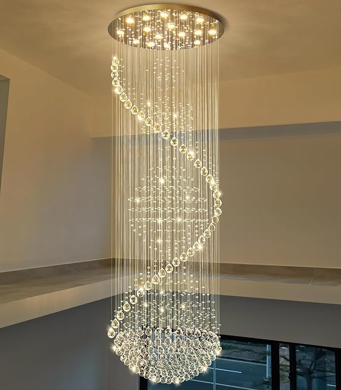 D40'' x H120'' Crystal Chandelier High Ceiling Chandeliers for Staircaes Large Raindrop Chandeliers LED Dimmable Flush Mount Light Fixtures for Foyer Hallway Entryway LED Bulbs Included Gold