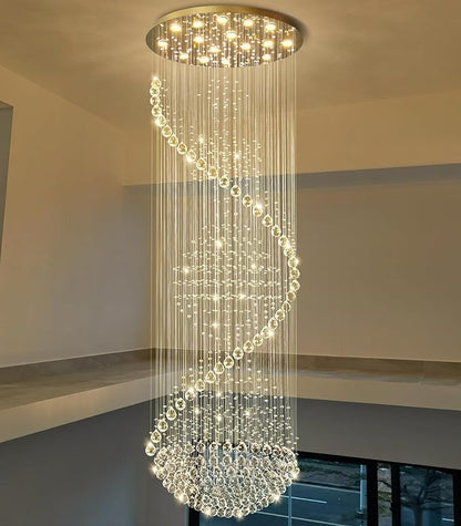 D40'' x H120'' Crystal Chandelier High Ceiling Chandeliers for Staircaes Large Raindrop Chandeliers LED Dimmable Flush Mount Light Fixtures for Foyer Hallway Entryway LED Bulbs Included Gold