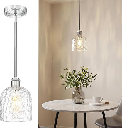 zeyu Industrial Pendant Light,1-Light Hanging Light Fixture Kitchen, Brushed Nickel Hanging Light with Clear Hammered Glass, ZJF63MIL-L BN